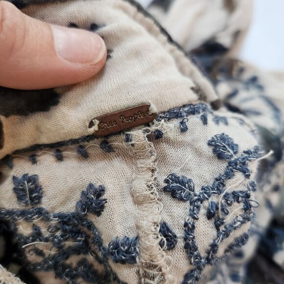 Free People Floral Halter Boho Blouse Top Shirt Peasant Linen Blend Women's M - Picture 7 of 9